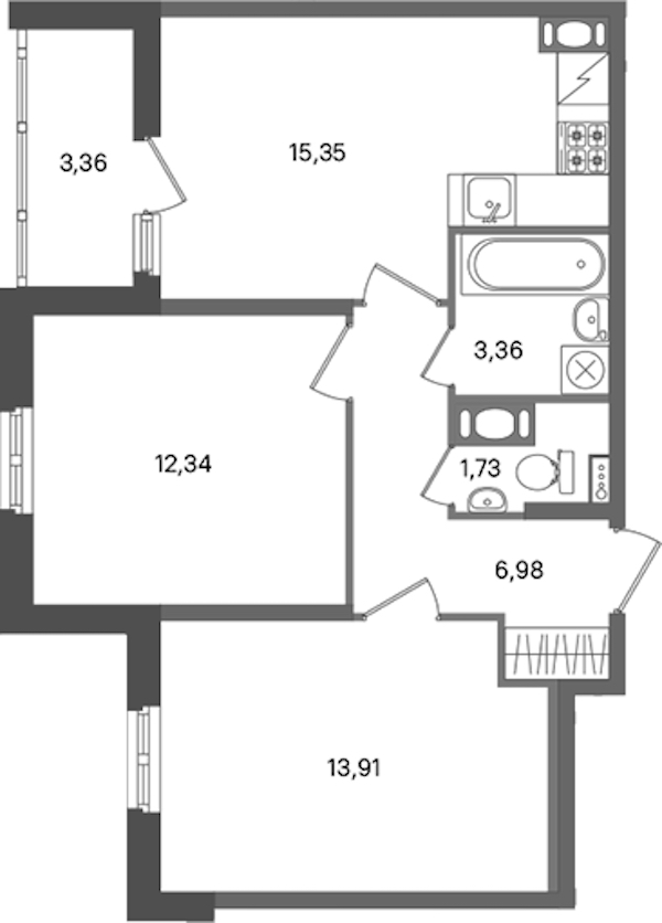 2-комнатная квартира 53.67 м², 8/12 эт., ЖК «ПАТИО. Уютный квартал»
